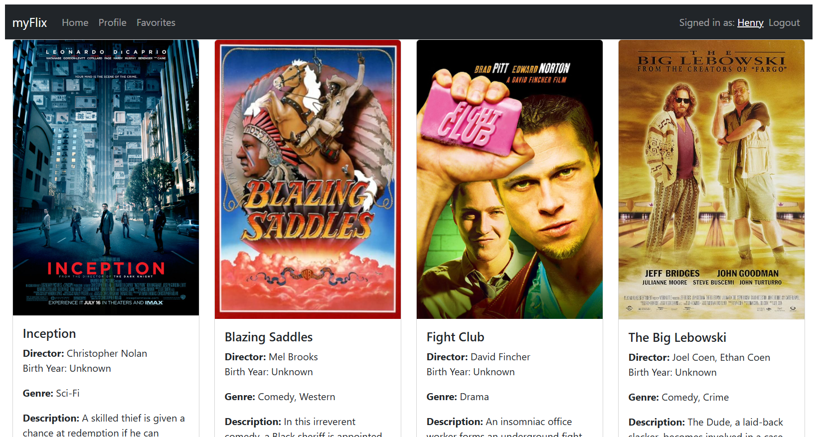 Screenshot of MyFlix App